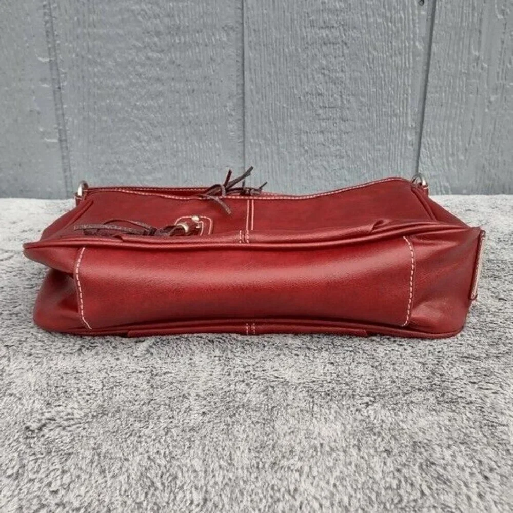 Vintage Nine West Faux Leather Hobo Bag Tassel Red Southwest Shoulder Bag‎